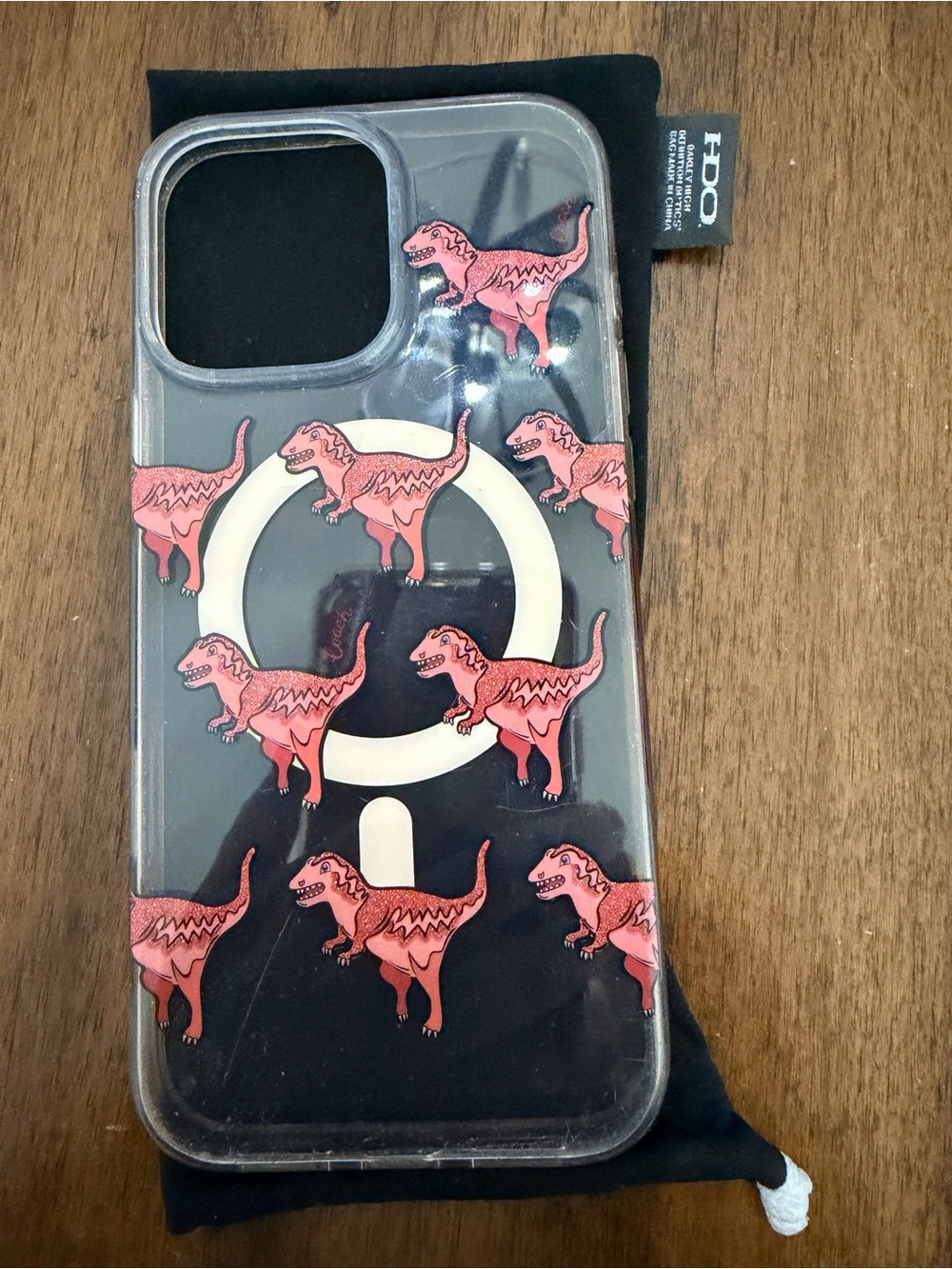 Coach Clear Phone Case with Pink Dinosaur Motif